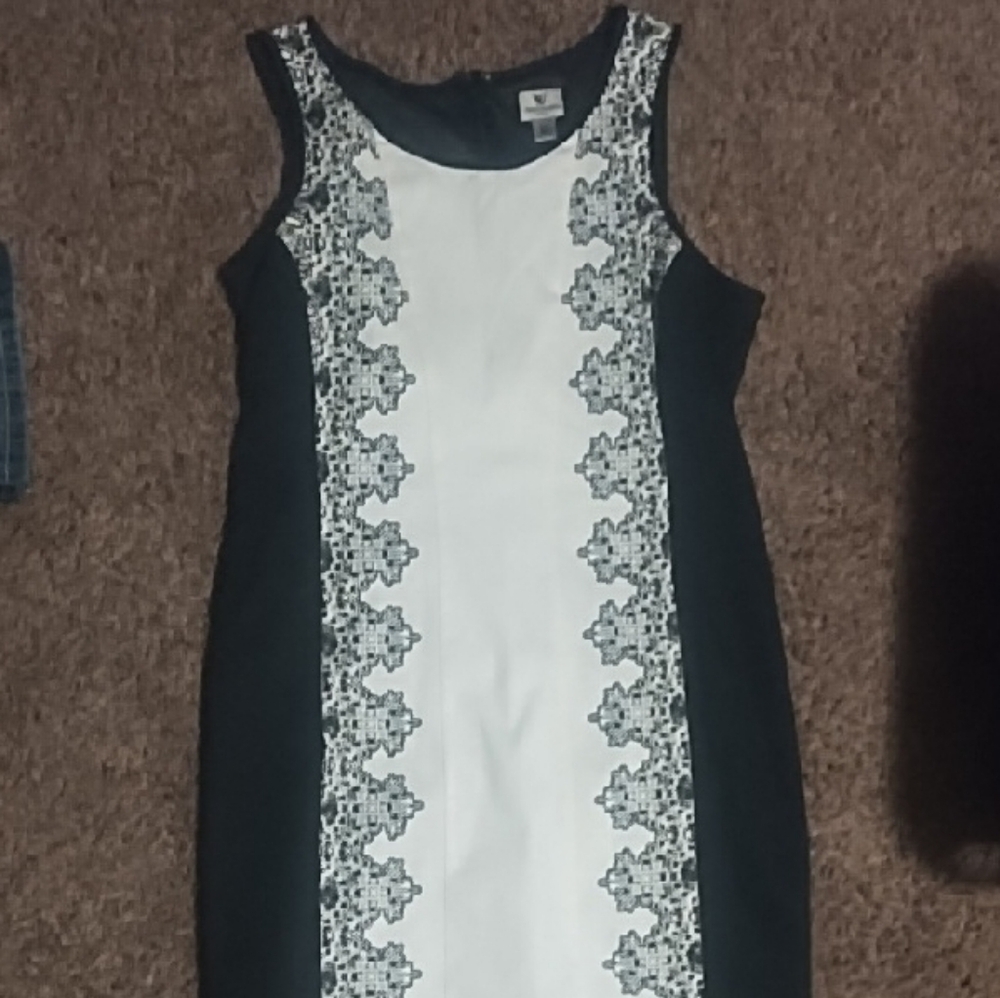 #023 Elegant Lace Panel Midi Dress
